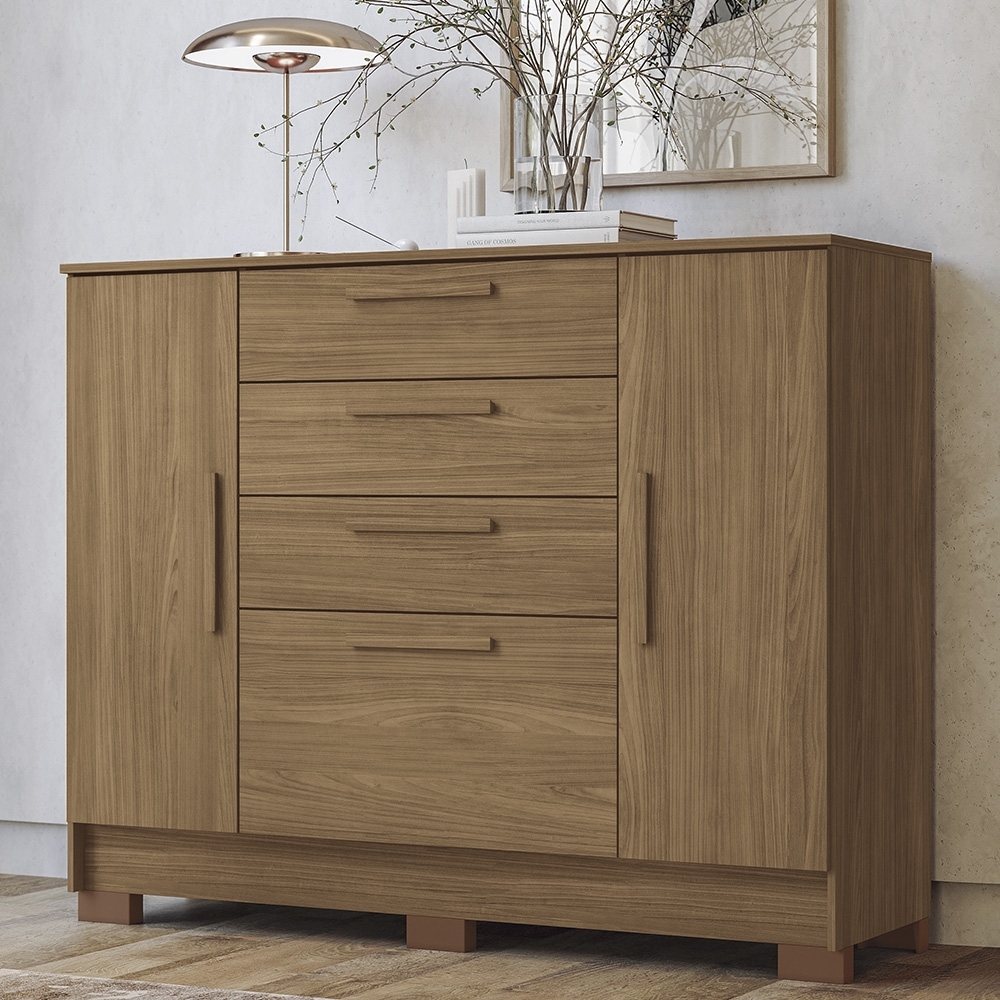 Cômoda Quarto 130cm 4 Gavetas 2 Portas Com Pés Castro Jatobá S01 - Mpozenato