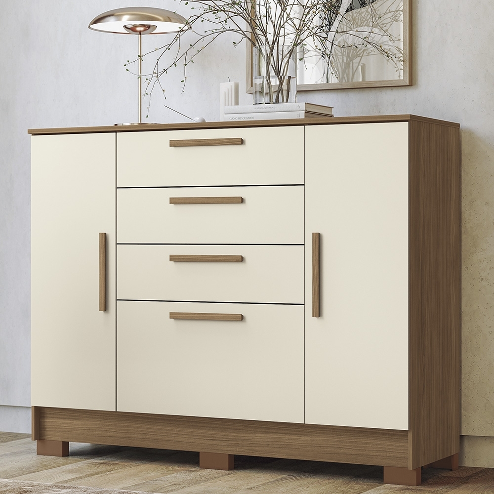 Cômoda Quarto 130cm 4 Gavetas 2 Portas Com Pés Castro Jatobá/Areia S01 - Mpozenato