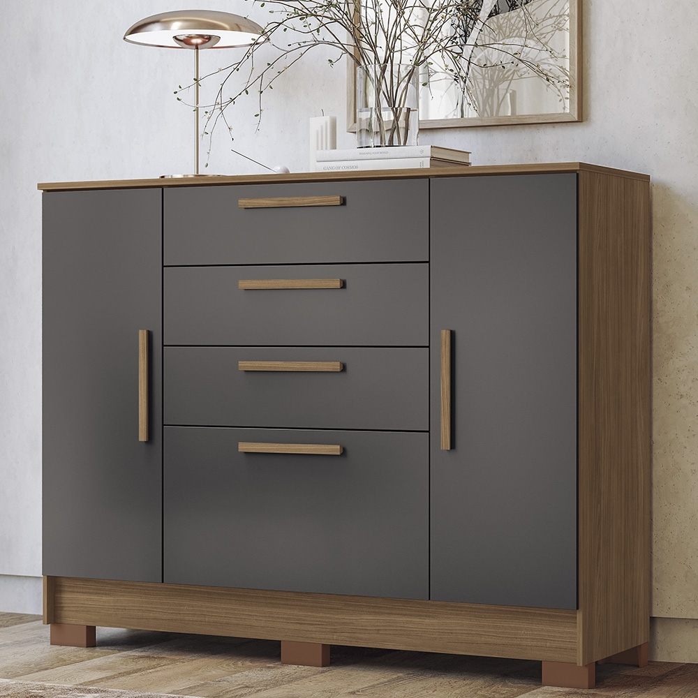 Cômoda Quarto 130cm 4 Gavetas 2 Portas Com Pés Castro Jatobá/Grafite S01 - Mpozenato