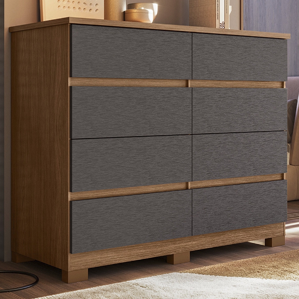 Cômoda Quarto 136cm 8 Gavetas Morin Jatobá/Grafite S01 - Mpozenato