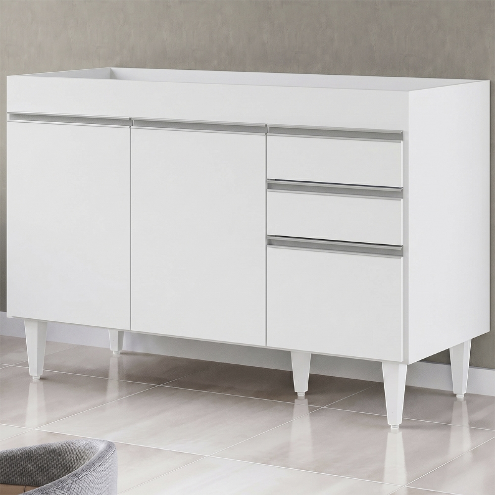 Balcão Gabinete 120cm 3 Portas 2 Gavetas Michigan Branco - Lumil