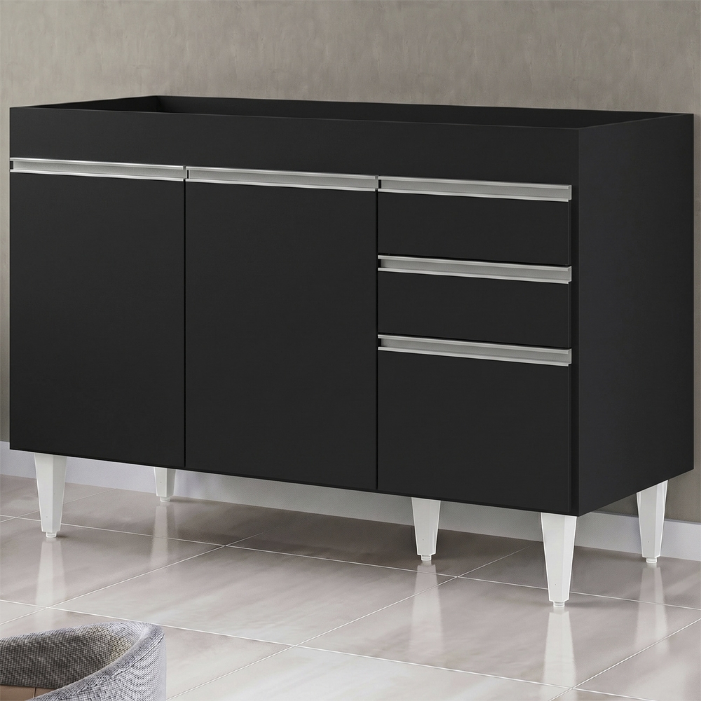 Balcão Gabinete 120cm 3 Portas 2 Gavetas Michigan Preto - Lumil