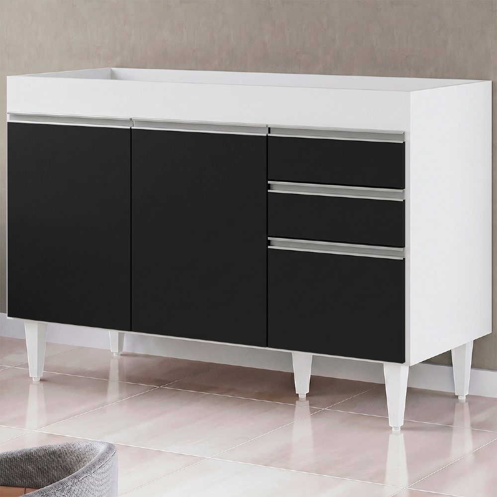 Balcão Gabinete 120cm 3 Portas 2 Gavetas Michigan Branco/Preto - Lumil