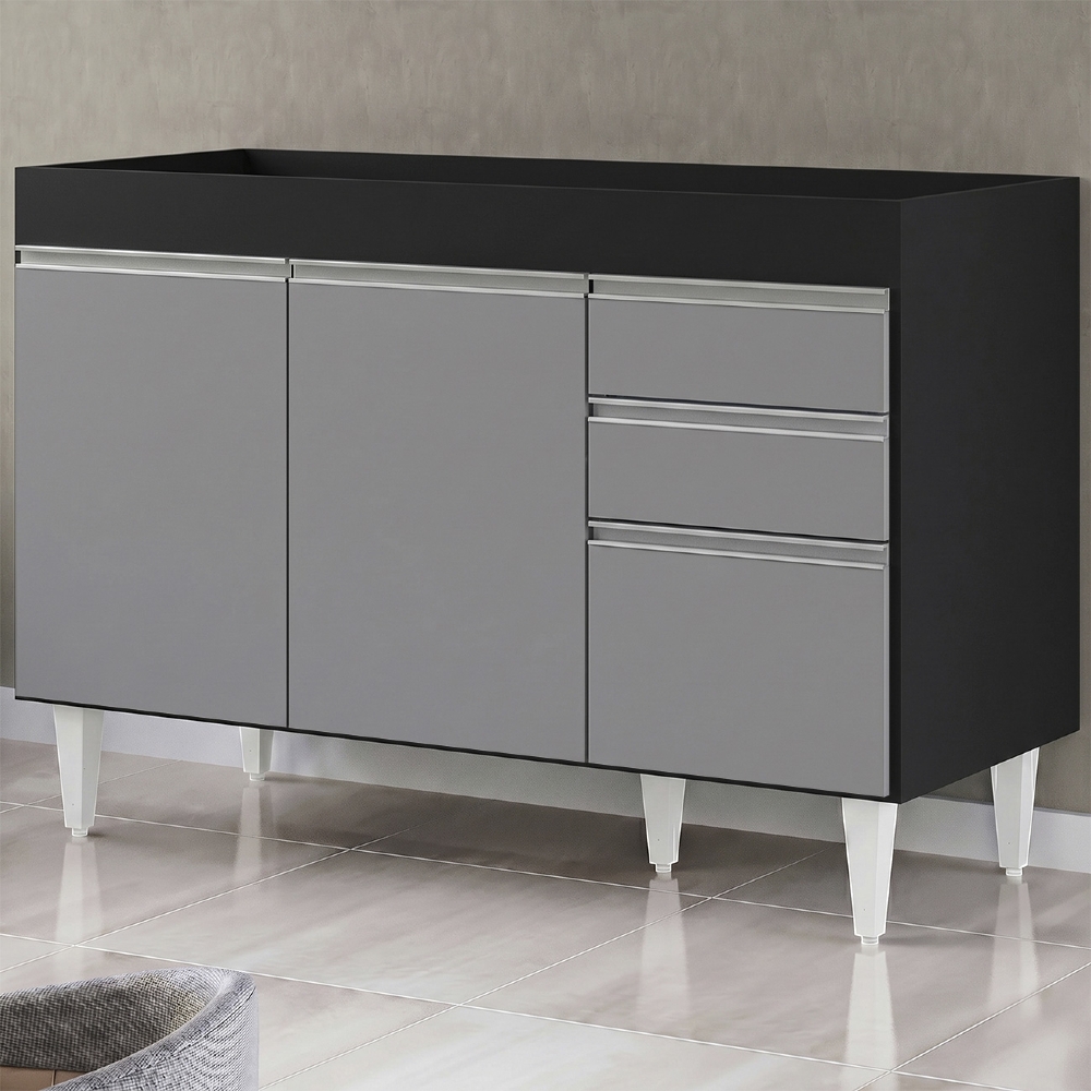 Balcão Gabinete 120cm 3 Portas 2 Gavetas Michigan Preto/Cinza - Lumil