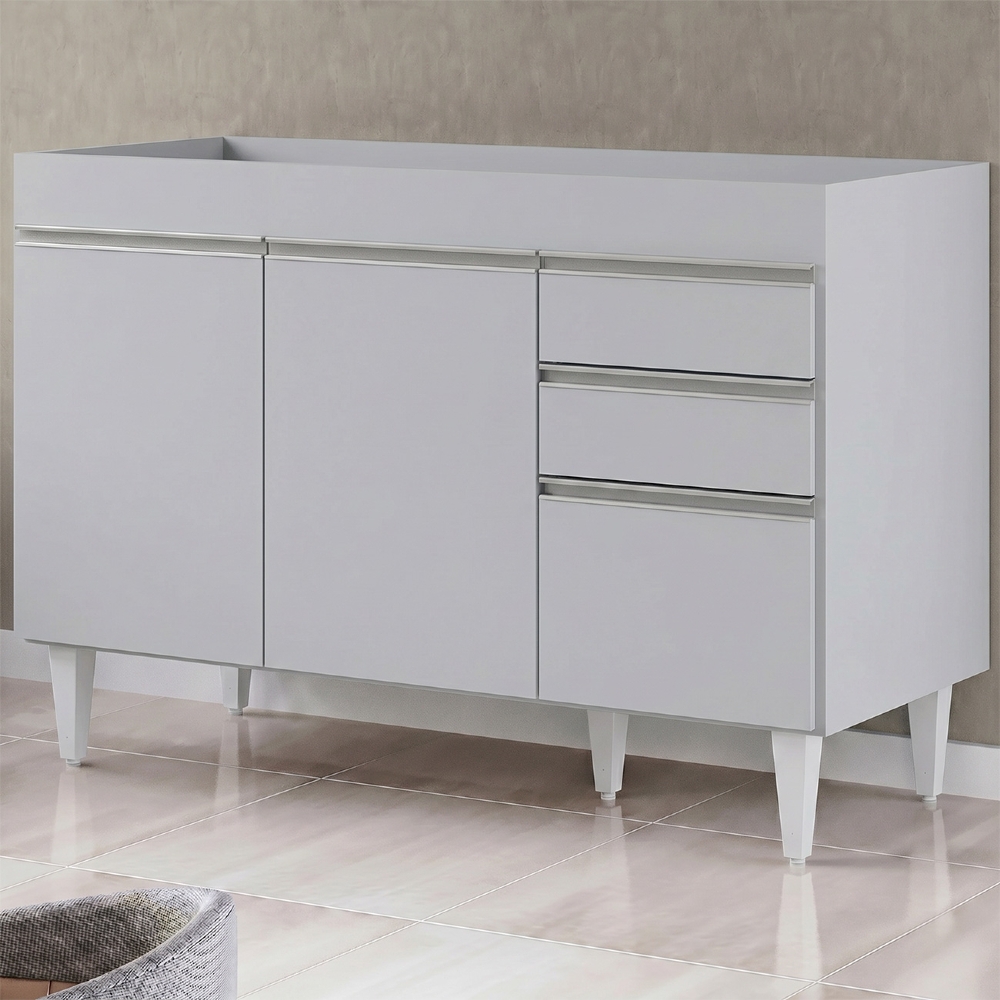 Balcão de Cozinha Para Pia 120cm 3 Portas Sem Tampo Michigan Cinza Claro - Lumil