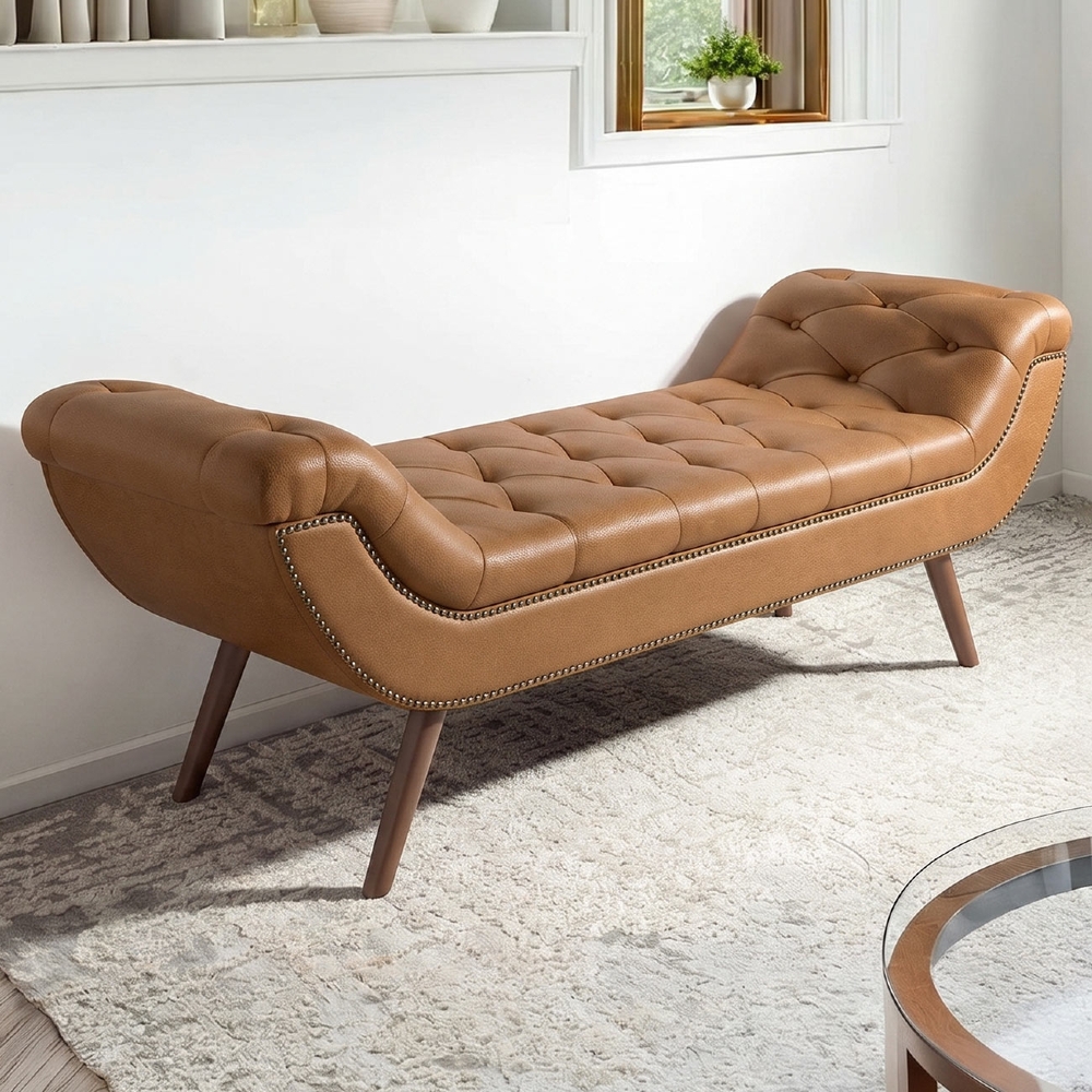 Puff Recamier Calçadeira 195cm Pés Palito Madeira Venêto Z37 Sintético Caramelo - Mpozenato