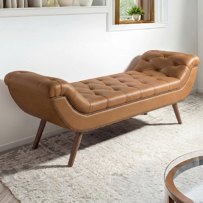 Puff Recamier Calçadeira 195cm Pés Palito Madeira Venêto Z37 Sintético Caramelo - Mpozenato