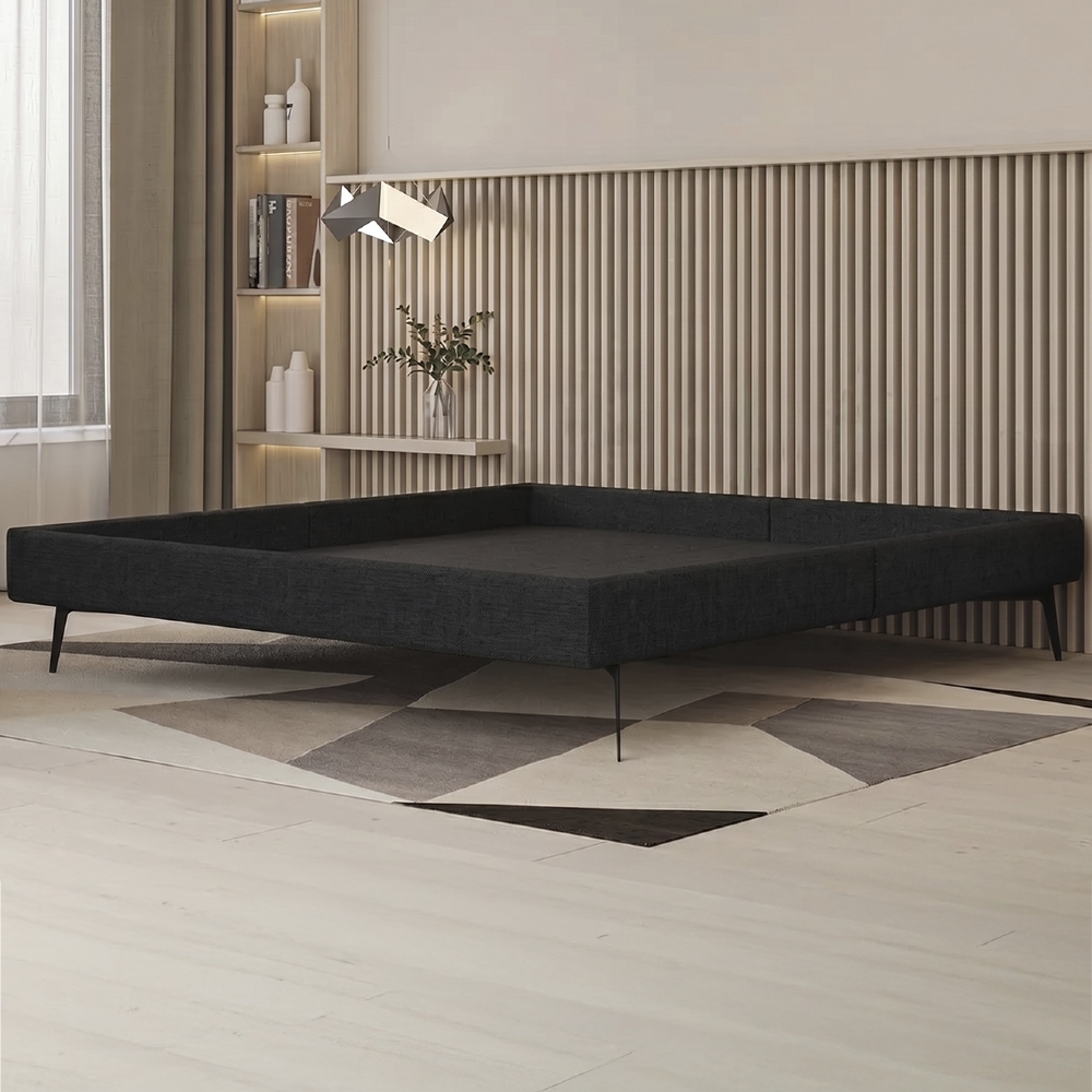 Cama Casal Queen 165cm Pés Metálicos Elisa S05 Linho Preto - Mpozenato