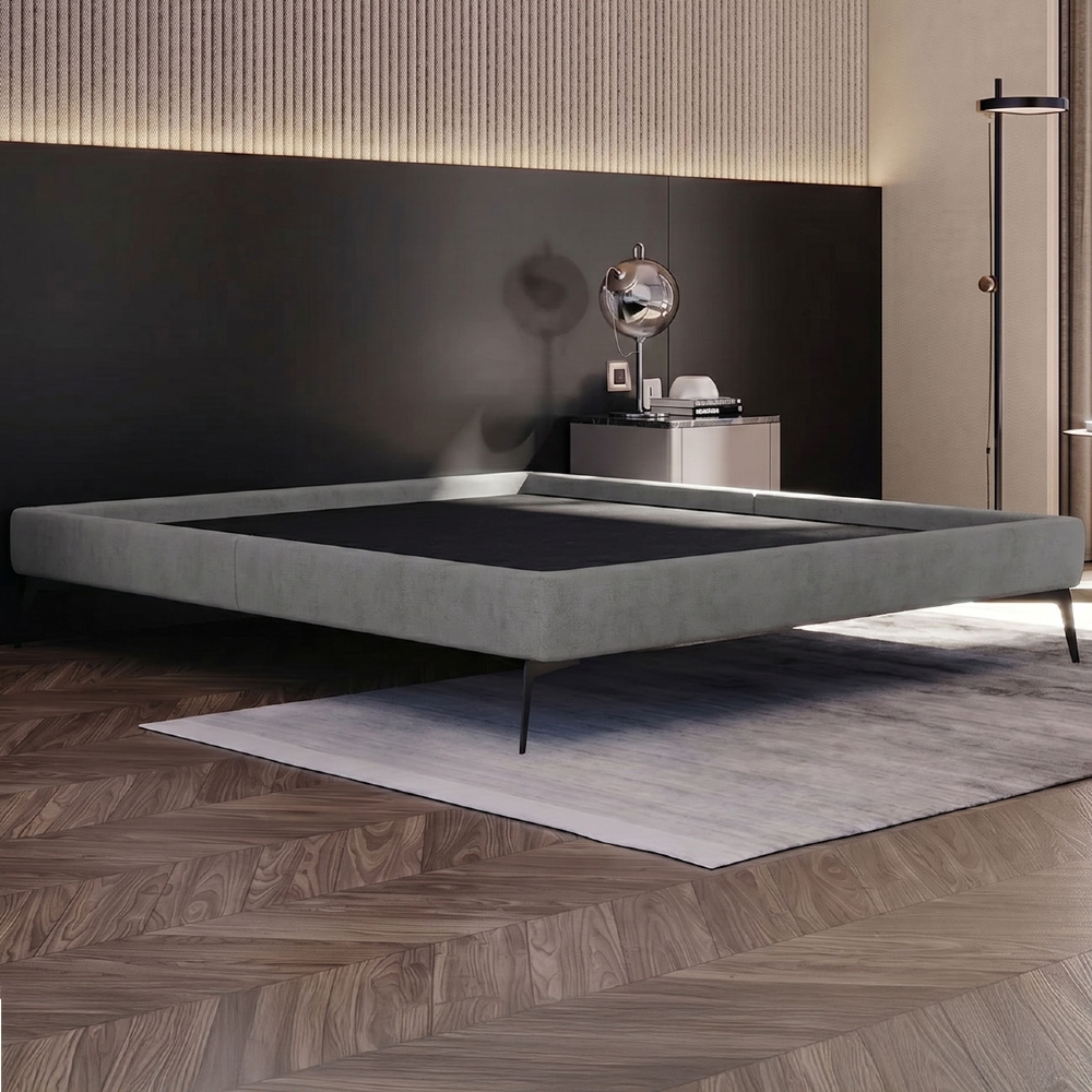 Cama Casal Queen 165cm Pés Metálicos Elisa S05 Veludo Cinza - Mpozenato
