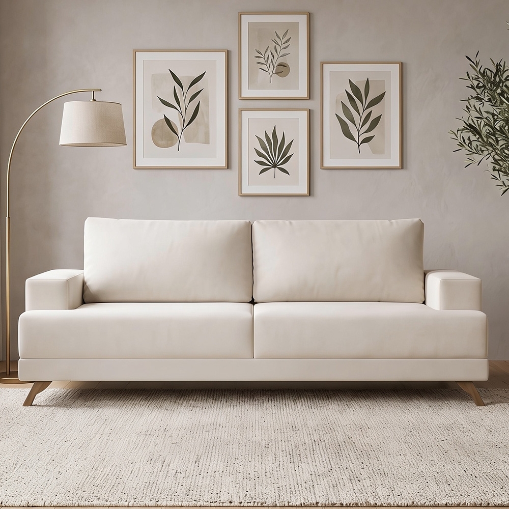 Sofá 3 Lugares 180cm Living Pés Curvos Santi D05 Suede Bege - Mpozenato