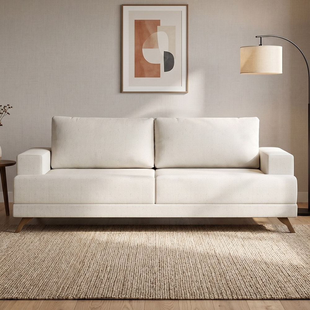 Sofá 3 Lugares 200cm Living Pés Curvos Santi D05 Linho Cru - Mpozenato
