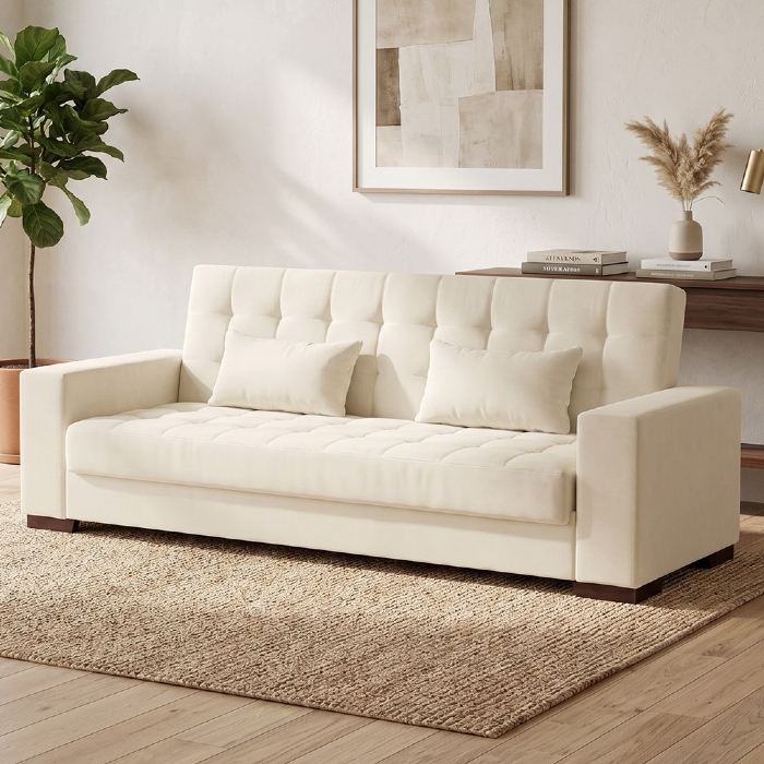 Sofá Cama para Sala de Estar Lisboa Linho Bege - Ibiza