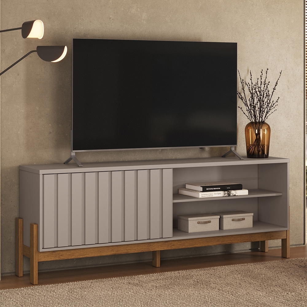Rack TV 75 Pol. 188cm 1 Porta Grigio Fosco/Canela Z30- Mpozenato