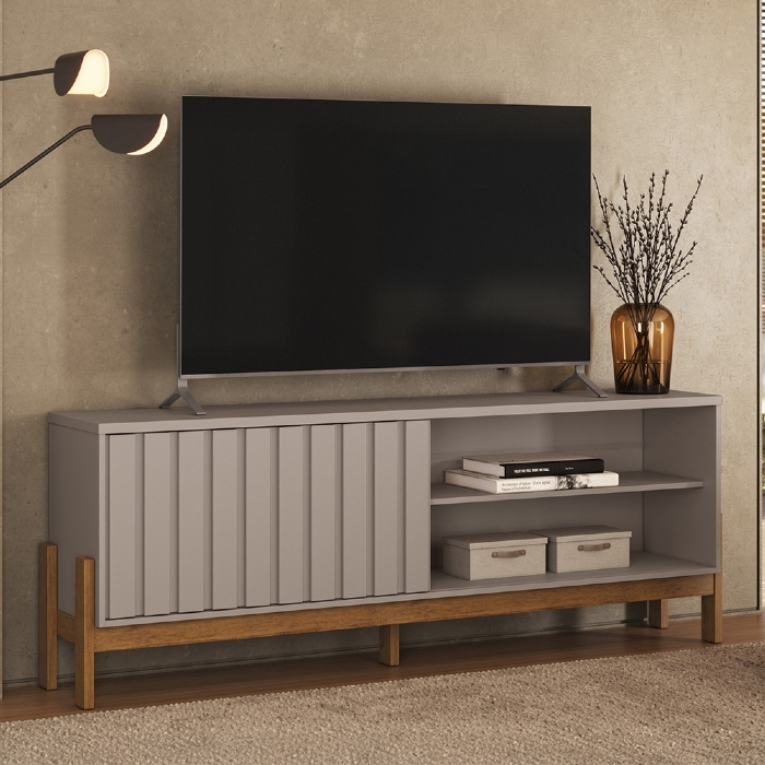 Rack TV 75 Pol. 188cm 1 Porta Grigio Fosco/Canela Z30- Mpozenato 