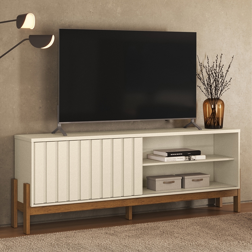 Rack TV 75 Pol. 188cm 1 Porta Pérola Metalizado/Canela Z30- Mpozenato