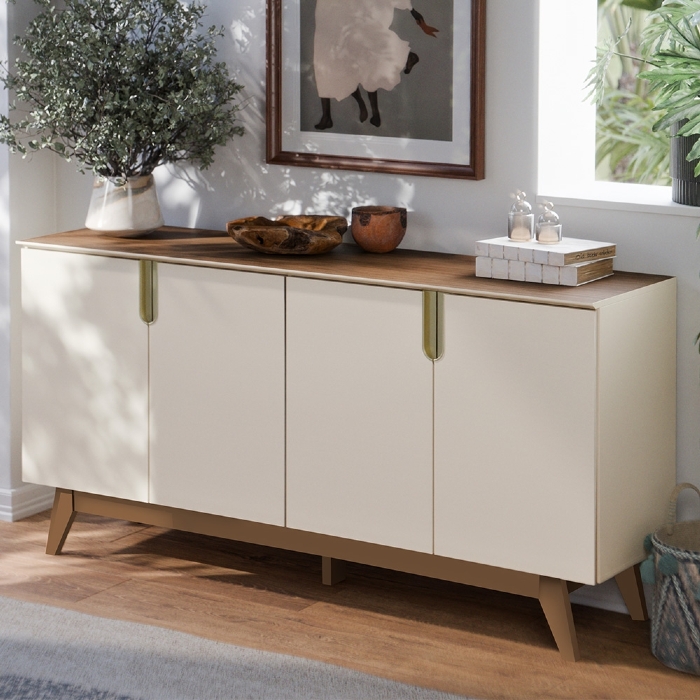 Buffet Aparador 160cm 4 Portas Cannes Off Whhite/Amendoa Z30 - Mpozenato 