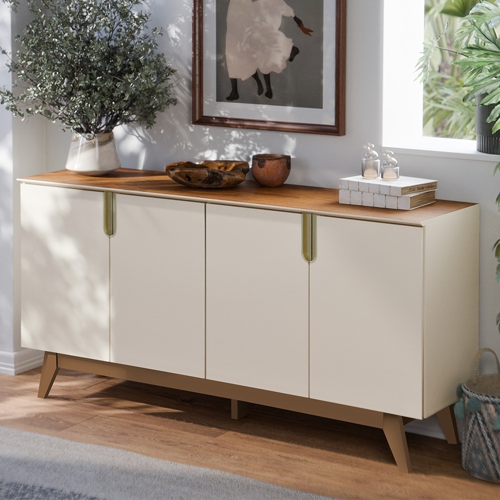 Buffet Aparador 160cm 4 Portas Cannes Off Whhite/Canela Z30 - Mpozenato