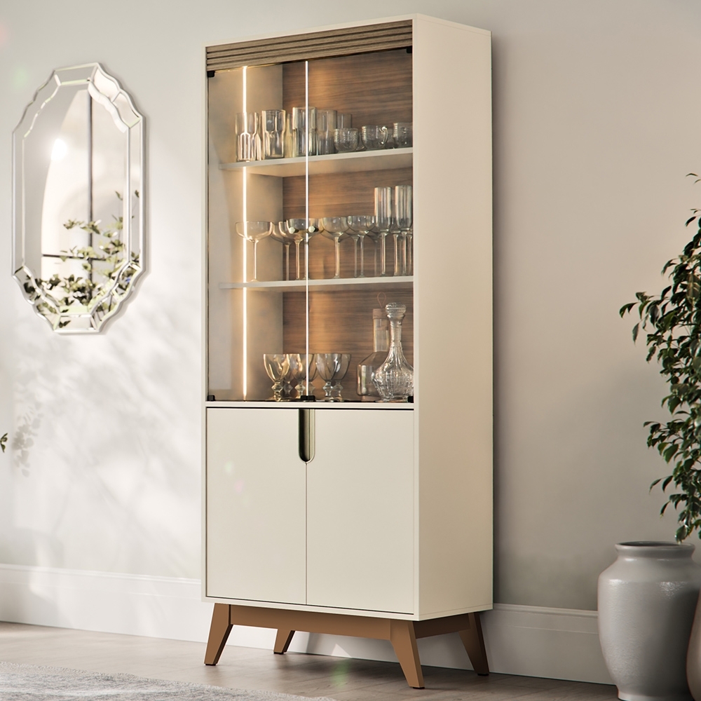 Cristaleira Portas de Vidro 80cm Cannes Off White/Amendoa Z30 - Mpozenato