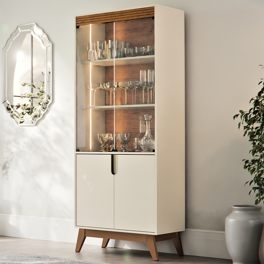 Cristaleira Portas de Vidro 80cm Cannes Off White/Canela Z30 - Mpozenato