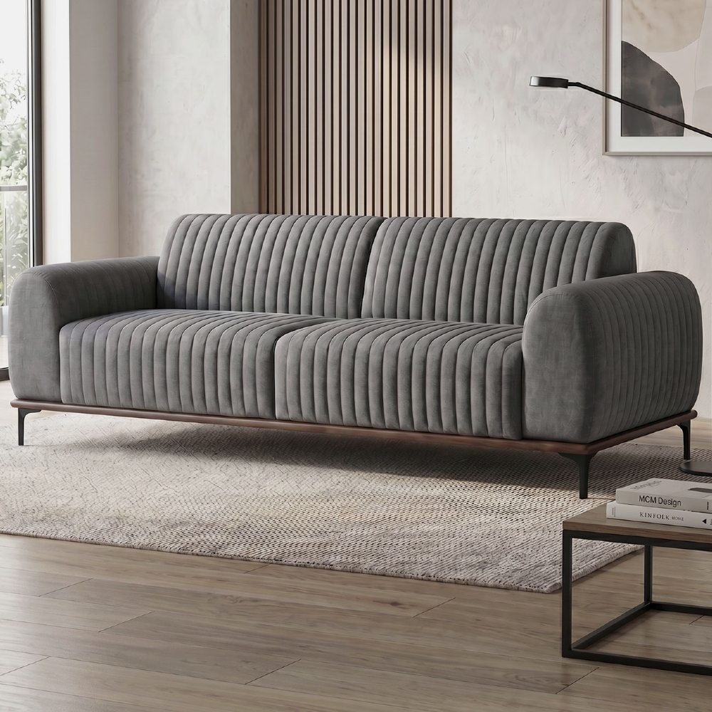 Sofá 150cm 2 Lugares Pés Preto Molino C-416 Linho Cinza - Domi