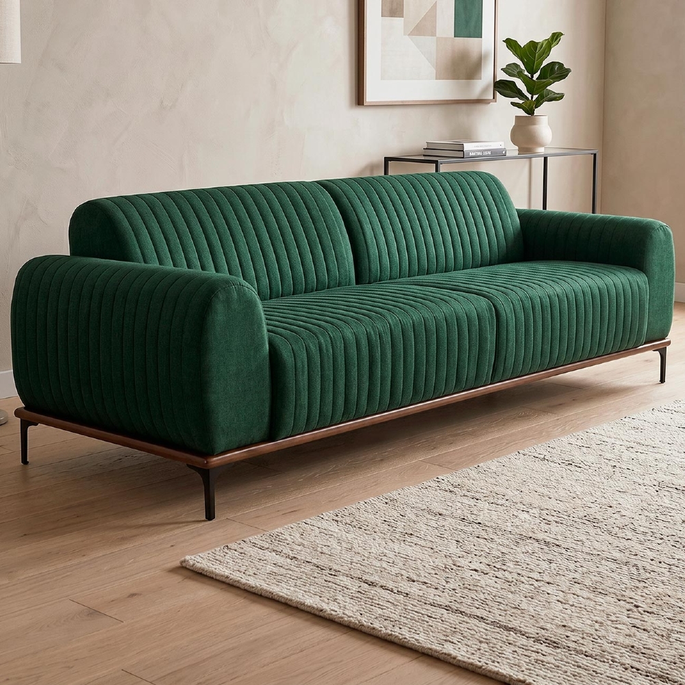 Sofá 230cm 3 Lugares Pés Preto Molino C-117 Linho Verde Musgo - Domi