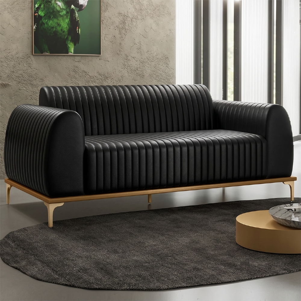 Sofá 210cm 3 Lugares Base Gold Molino D06 PU B-159 Preto - Mpozenato