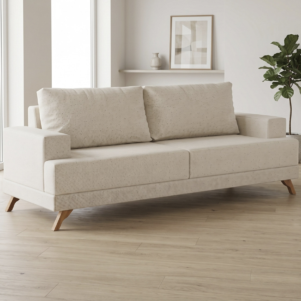 Sofá 3 Lugares 180cm Living Pés Curvos Santi D05 Linho Bege - Mpozenato