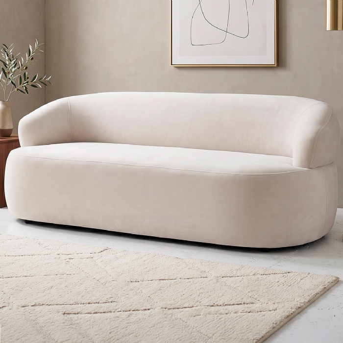Sofá 3 Lugares Living Orgânico Sala de Estar 170cm Conka F05 Veludo Bege - Mpozenato