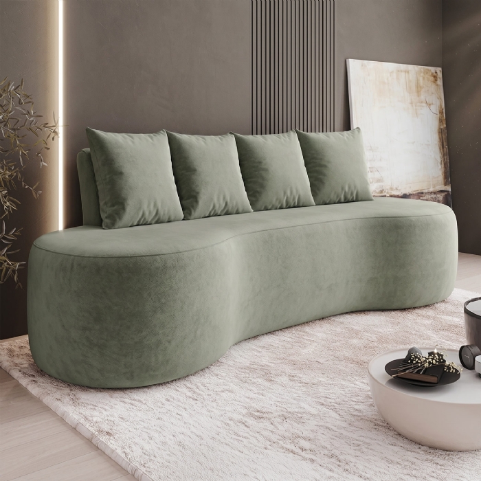 Sofá 3 Lugares 210cm Orgânico Viana B10 Bouclê Menta - Mpozenato