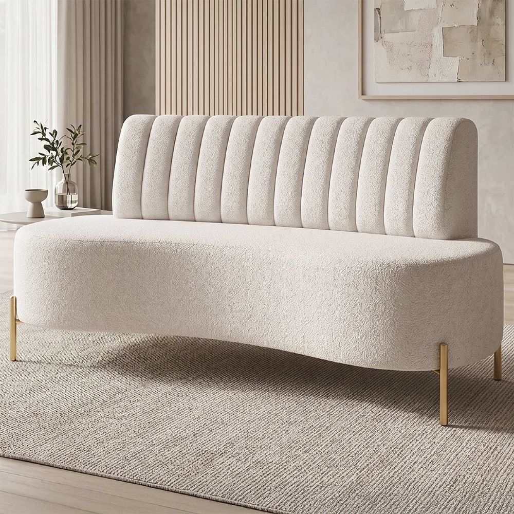 Sofá 2 Lugares 160cm Pés Aço Dourado Tamar Boucle Bege Z08  - Mpozenato