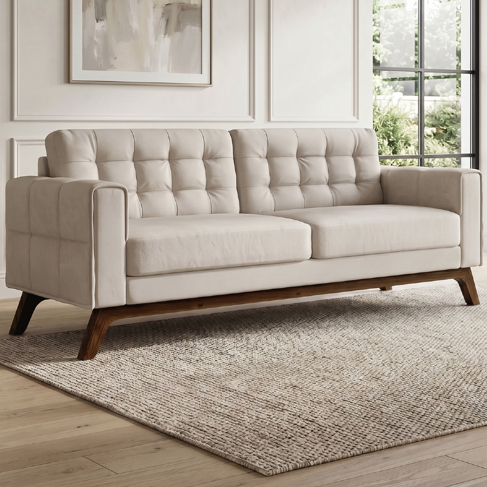 Sofá 230 cm 3 Lugares Sandero C-309 Veludo Bege Claro - Domi