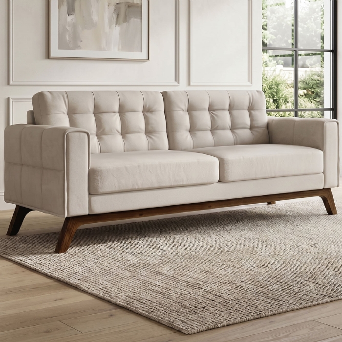 Sofá 260 cm 4 Lugares Sandero C-309 Veludo Bege Claro - Domi