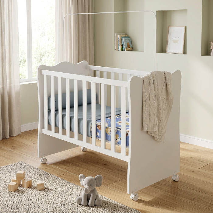 Berço Infantil com Colchão D18 Impermeável 130x60cm Branco - Mpozenato