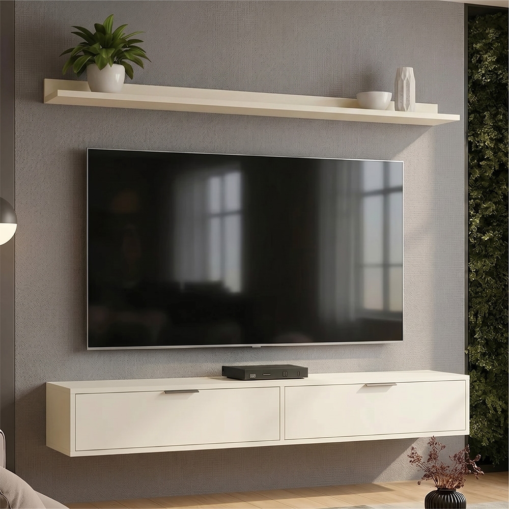 Rack TV 65 Pol. Suspenso 160cm 2 Portas Lila Off White Z49 - Mpozenato