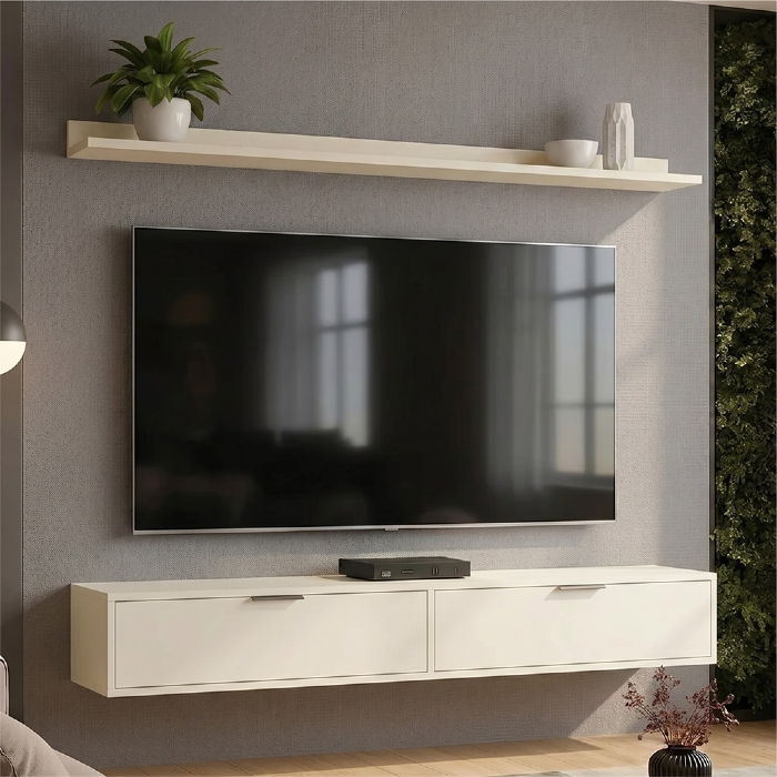 Rack TV 65 Pol. Suspenso 160cm 2 Portas Lila Off White Z49 - Mpozenato