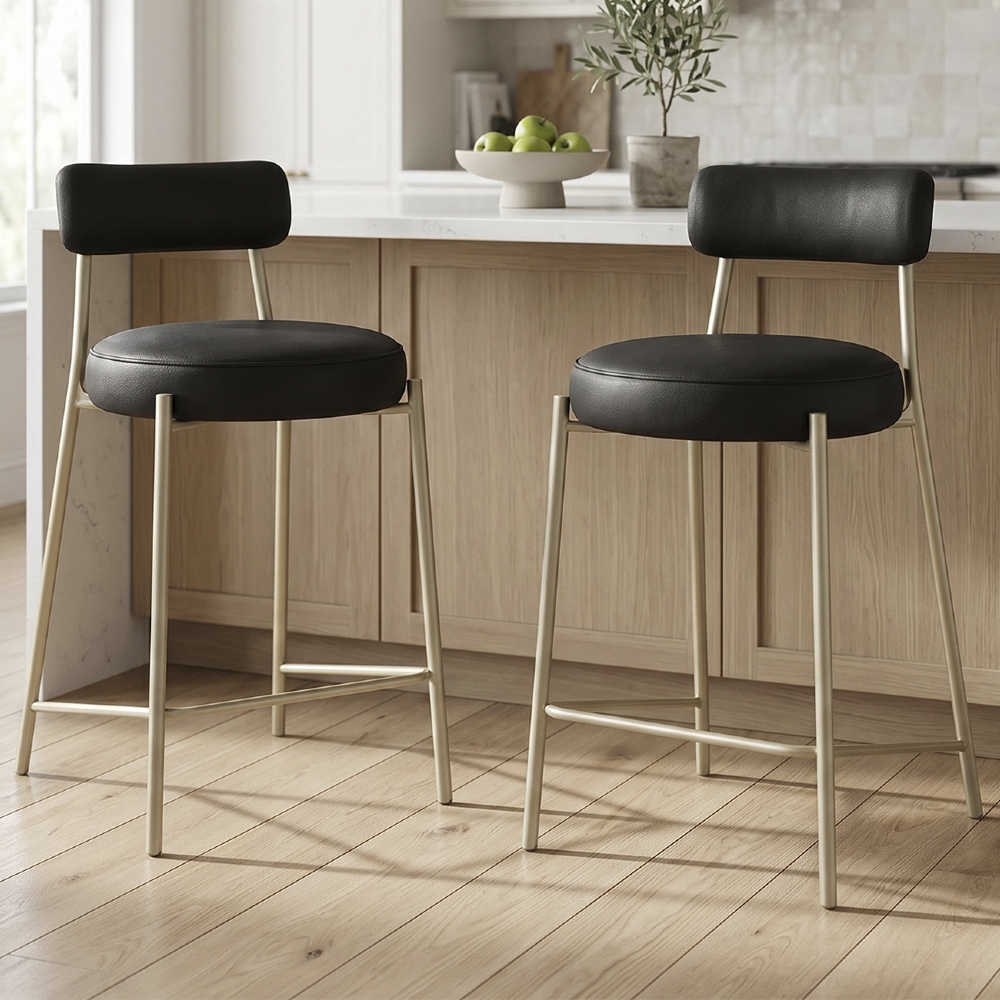 Banqueta Cozinha Alta Kit 2 Torino Sintético Preto/Champanhe I01 - Mpozenato