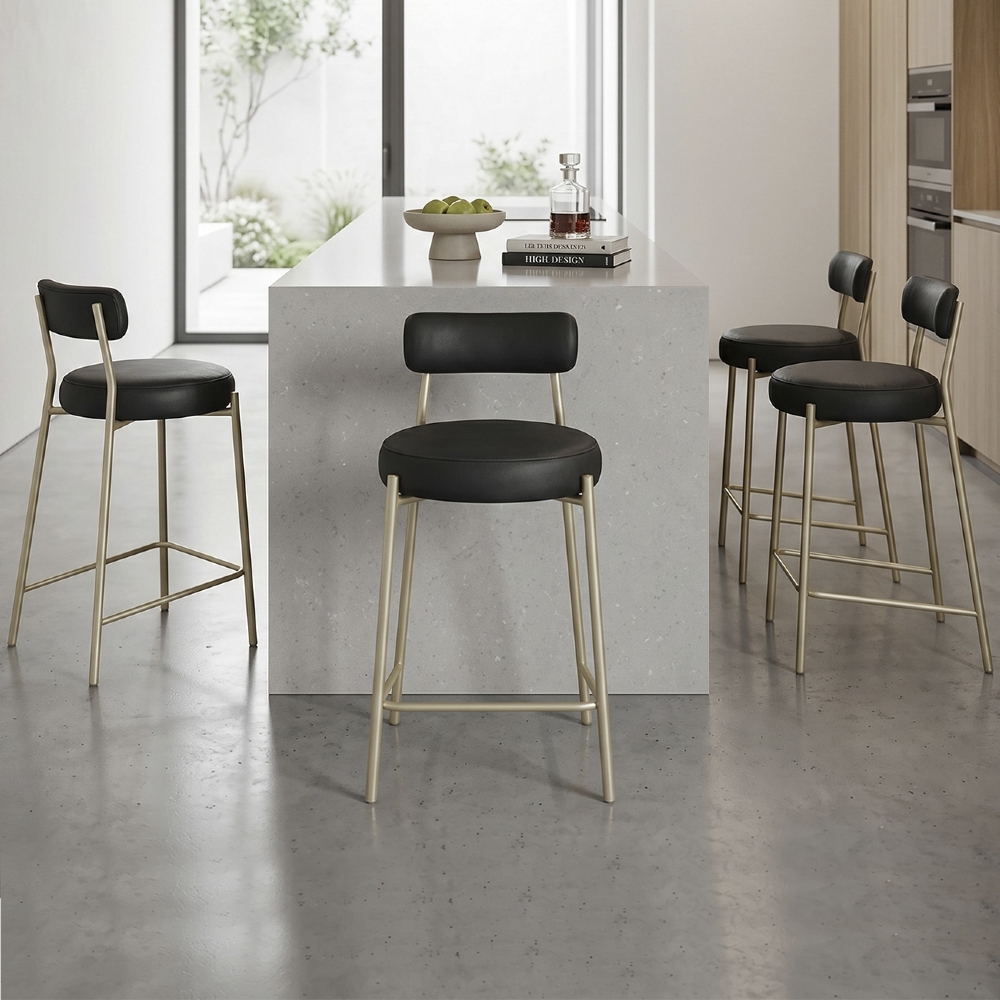 Banqueta Cozinha Alta Kit 4 Torino Sintético Preto/Champanhe I01 - Mpozenato