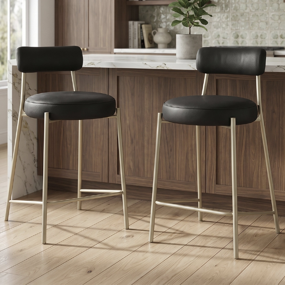 Banqueta Cozinha Média Kit 2 Torino Sintético Preto/Champanhe I01 - Mpozenato