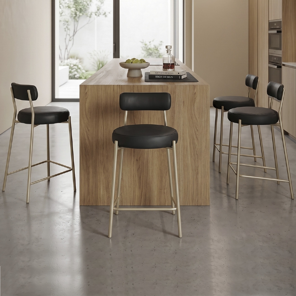 Banqueta Cozinha Média Kit 4 Torino Sintético Preto/Champanhe I01 - Mpozenato