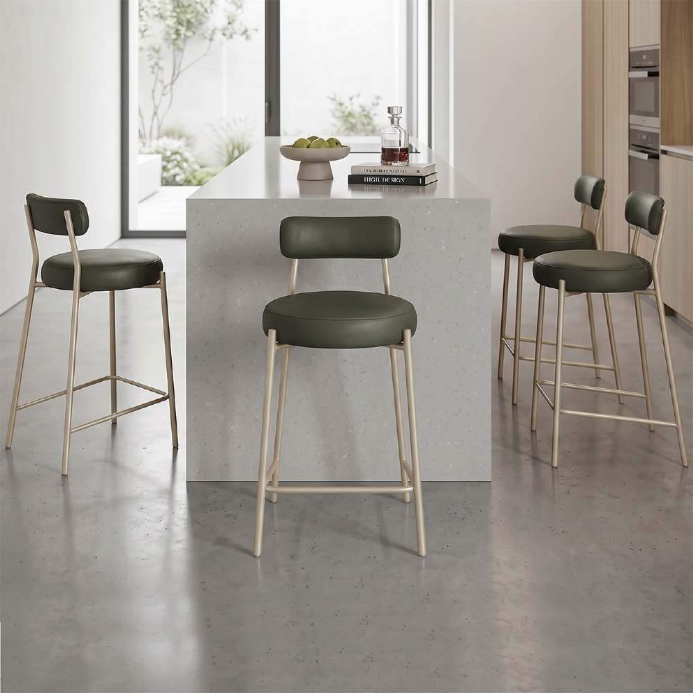 Banqueta Cozinha Alta Kit 4 Torino Sintético Verde/Champanhe I01 - Mpozenato