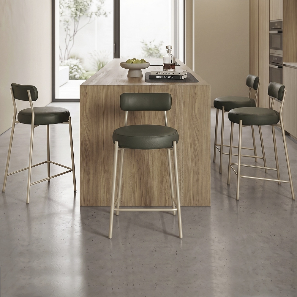 Banqueta Cozinha Média Kit 4 Torino Sintético Verde/Champanhe I01 - Mpozenato