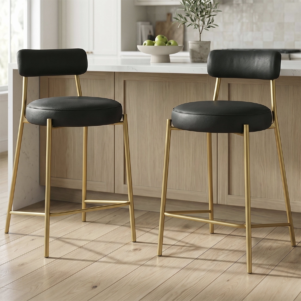 Banqueta Cozinha Alta Kit 2 Torino Sintético Preto/Dorurado I01 - Mpozenato