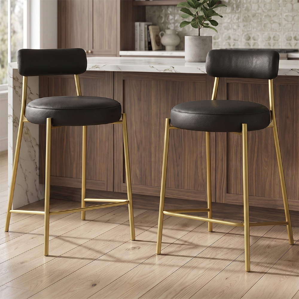Banqueta Cozinha Média Kit 2 Torino Sintético Preto/Dorurado I01 - Mpozenato