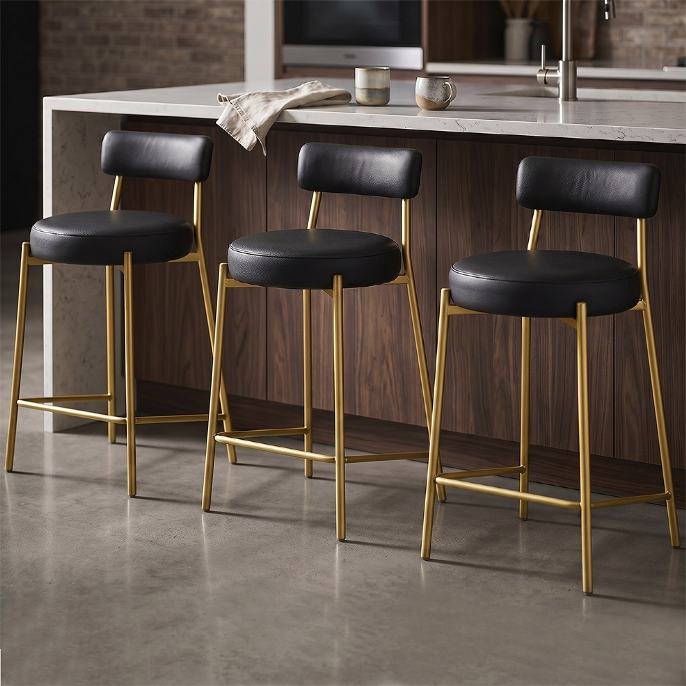 Banqueta Cozinha Alta Kit 3 Torino Sintético Preto/Dorurado I01 - Mpozenato