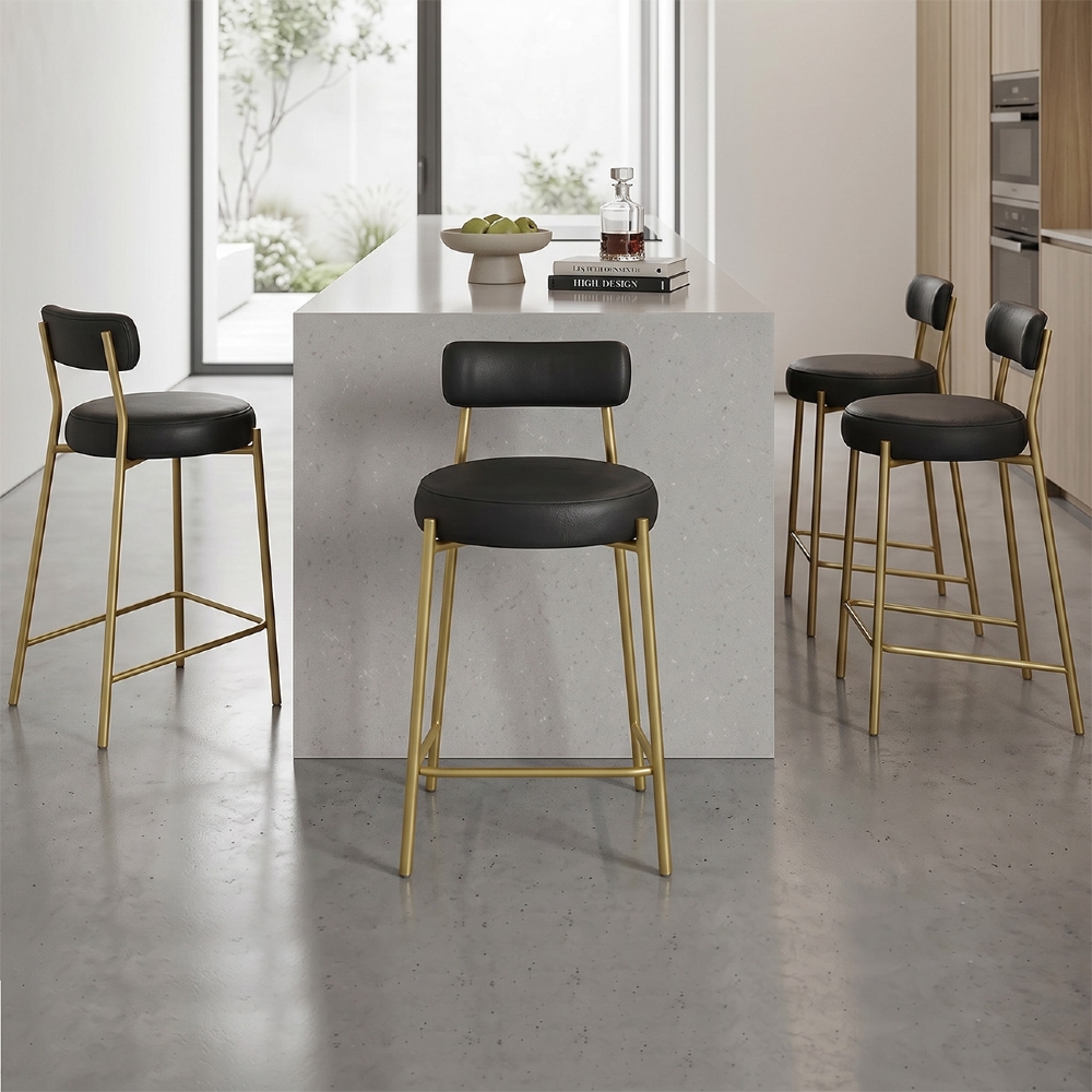 Banqueta Cozinha Alta Kit 4 Torino Sintético Preto/Dorurado I01 - Mpozenato