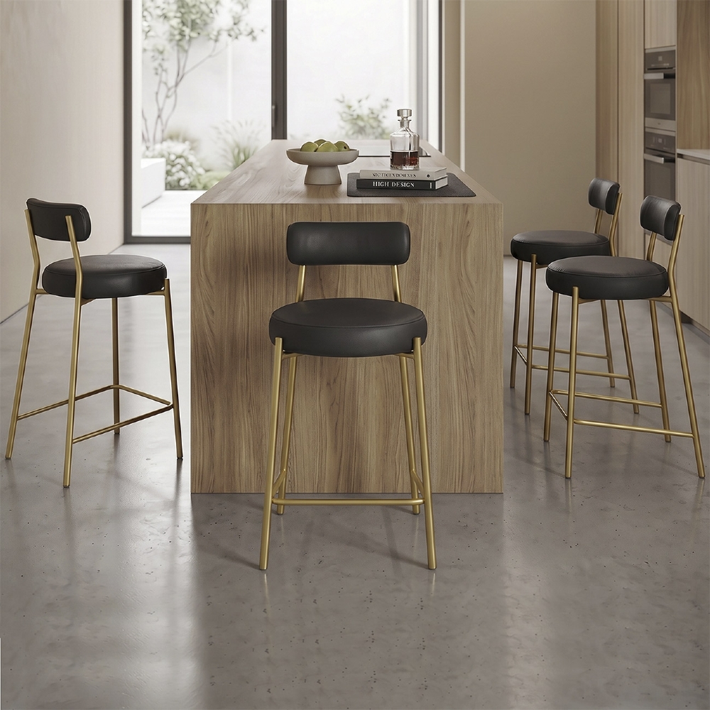 Banqueta Cozinha Média Kit 4 Torino Sintético Preto/Dorurado I01 - Mpozenato