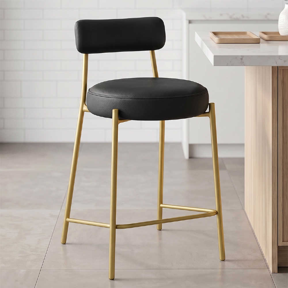 Banqueta Cozinha Média Torino Sintético Preto/Dorurado I01 - Mpozenato