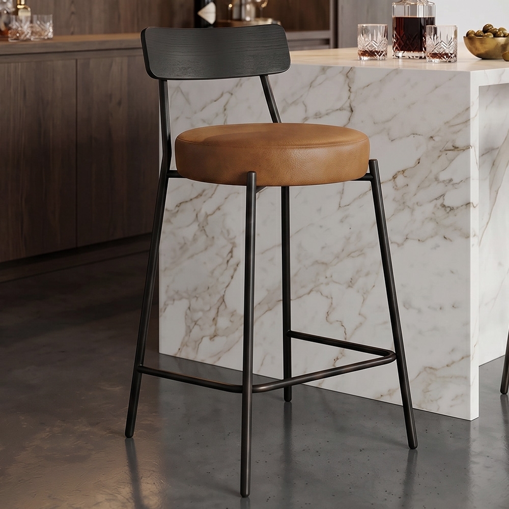 Banqueta Cozinha Média Modena Sintético Whisky/Preto I01 - Mpozenato