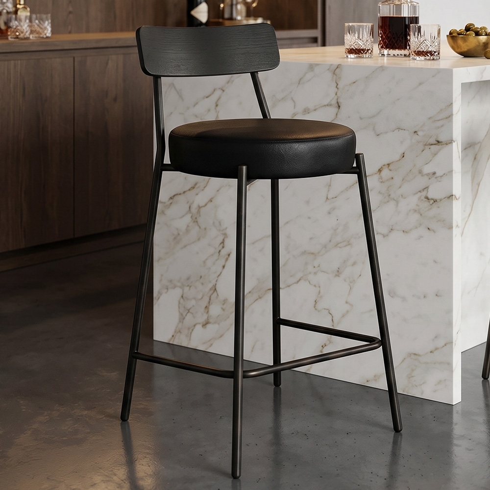 Banqueta Cozinha Alta Modena Sintético Preto I01 - Mpozenato