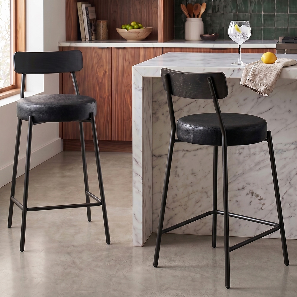 Banqueta Cozinha Média Kit 2 Modena Sintético Preto I01 - Mpozenato